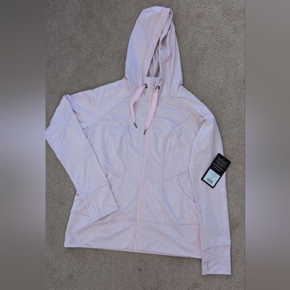 90 Degrees By Reflex Petal Pink Drawstring Hooded Thumbhole Athletic Jacket